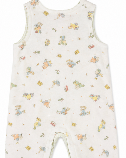 Baby romper with teddy bear pattern on a white background