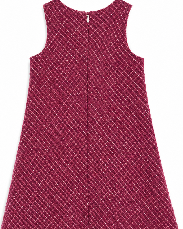 Pink sleeveless dress with a subtle pattern on a white background