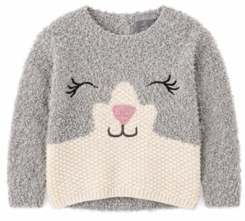 Children's sweater with a face design on a white background