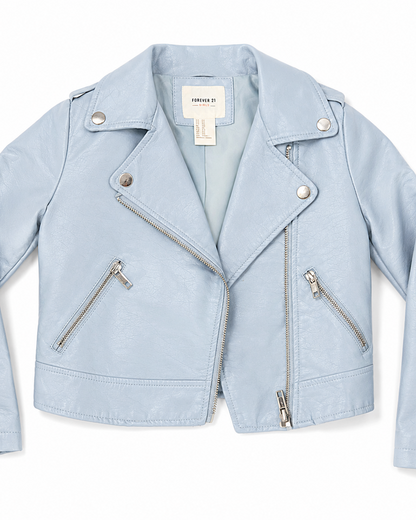 Light Blue Faux Leather Biker Jacket