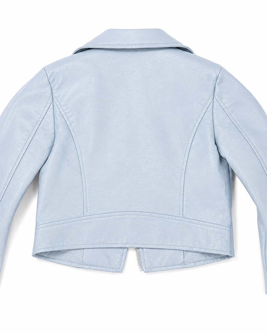 Light Blue Faux Leather Biker Jacket