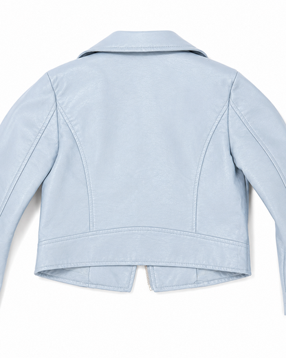 Light Blue Faux Leather Biker Jacket
