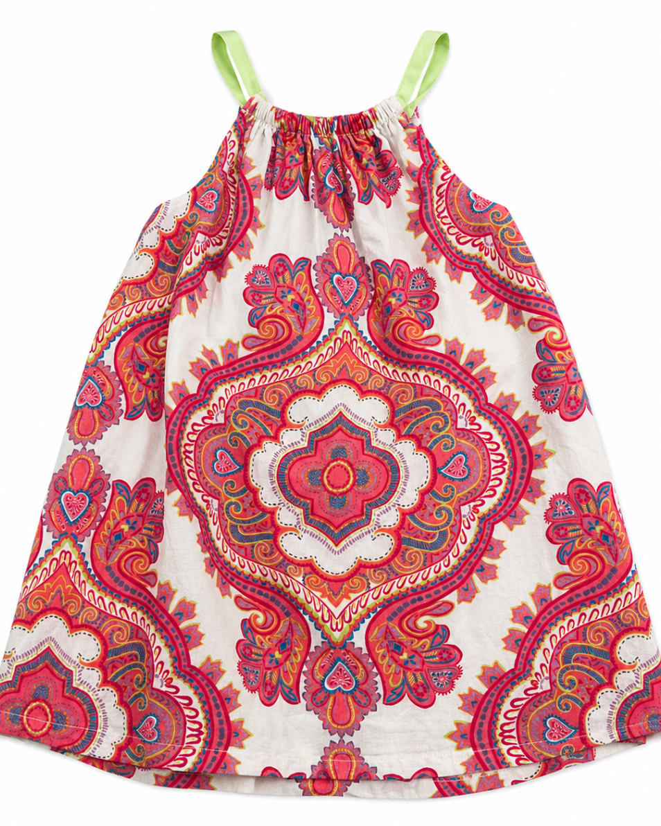 Drawstring bag with a colorful paisley pattern on a white background