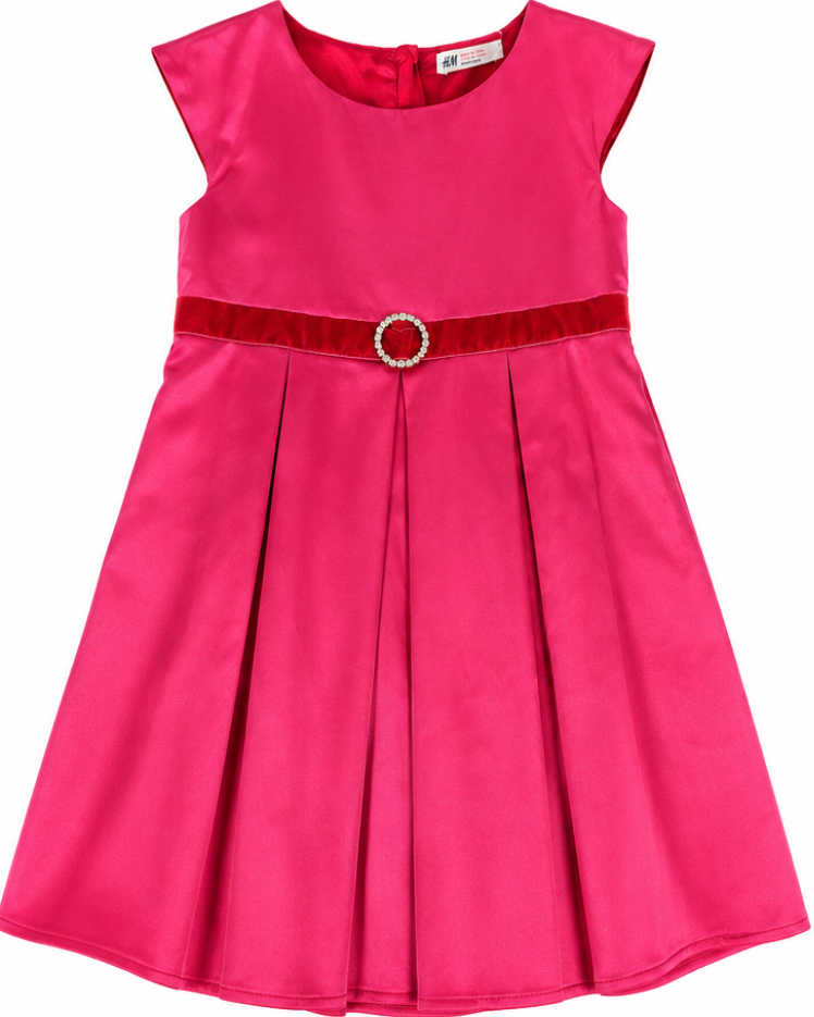 Pink dress with a red belt on a white background