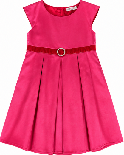 Pink dress with a red belt on a white background