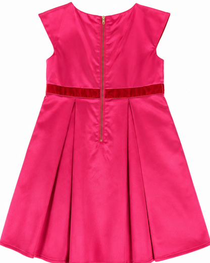 Pink dress with built in belt on a white background