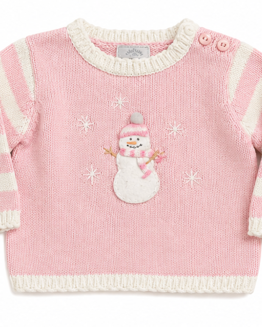 Sweet Snowman Pink Knit Sweater