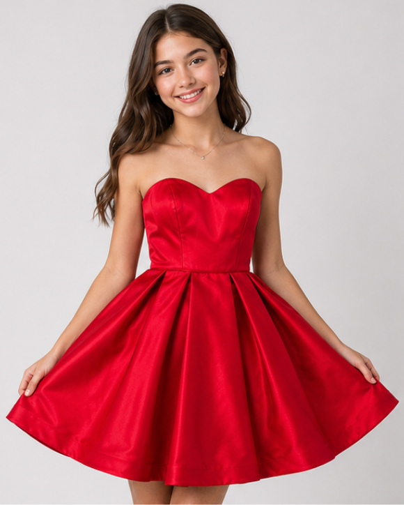 strapless red dress