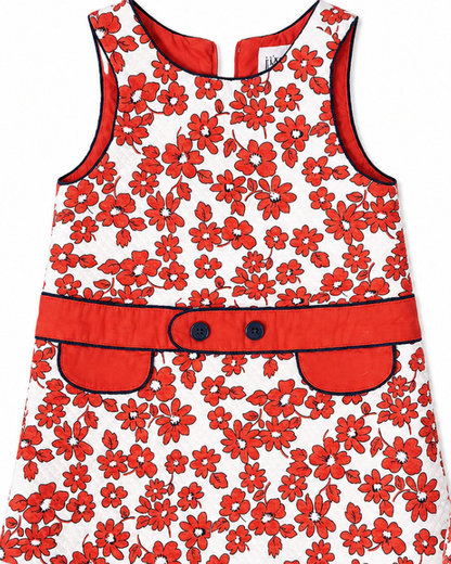 Red floral dress with a white background