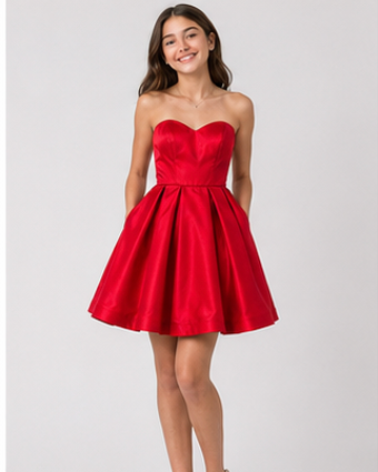 red strapless dress