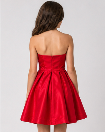 Red strapless dress