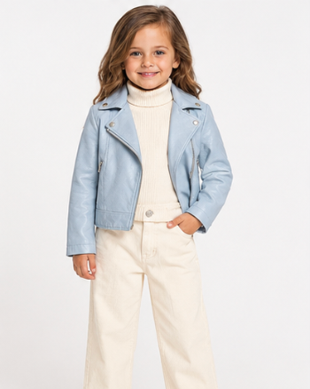 Light Blue Faux Leather Biker Jacket