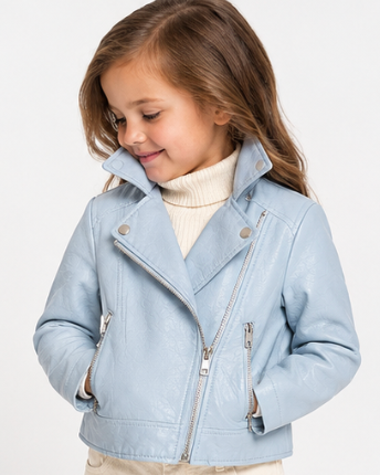 Light Blue Faux Leather Biker Jacket