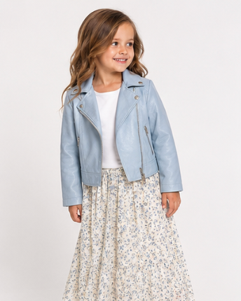 Light Blue Faux Leather Biker Jacket