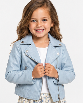 Light Blue Faux Leather Biker Jacket