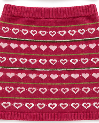 Red knit skirt with heart pattern on a white background