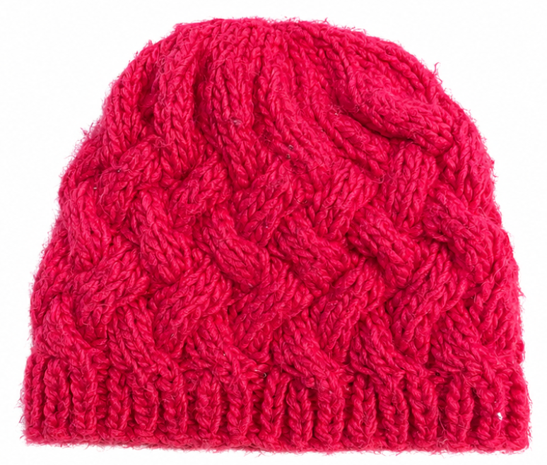 Fuchsia Cable Knit Flower Beanie