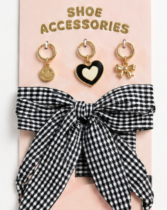 Gingham Bow Shoelaces + Gold Shoe Charm Set