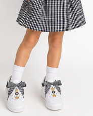 Gingham Bow Shoelaces + Gold Shoe Charm Set