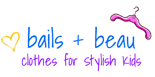 Logo of 'bails + beau' with a pink hanger and colorful text on a white background