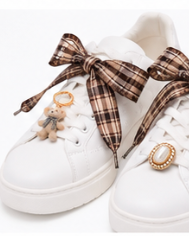 Brown Plaid Bow Shoelaces + Shoe Charm Set