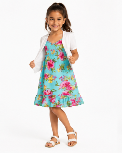 Tropical Hibiscus Ruffle Sundress